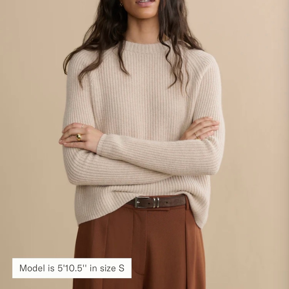 Jenni Kayne 100% Cashmere Fisherman Crewneck Sweater Oatmeal S